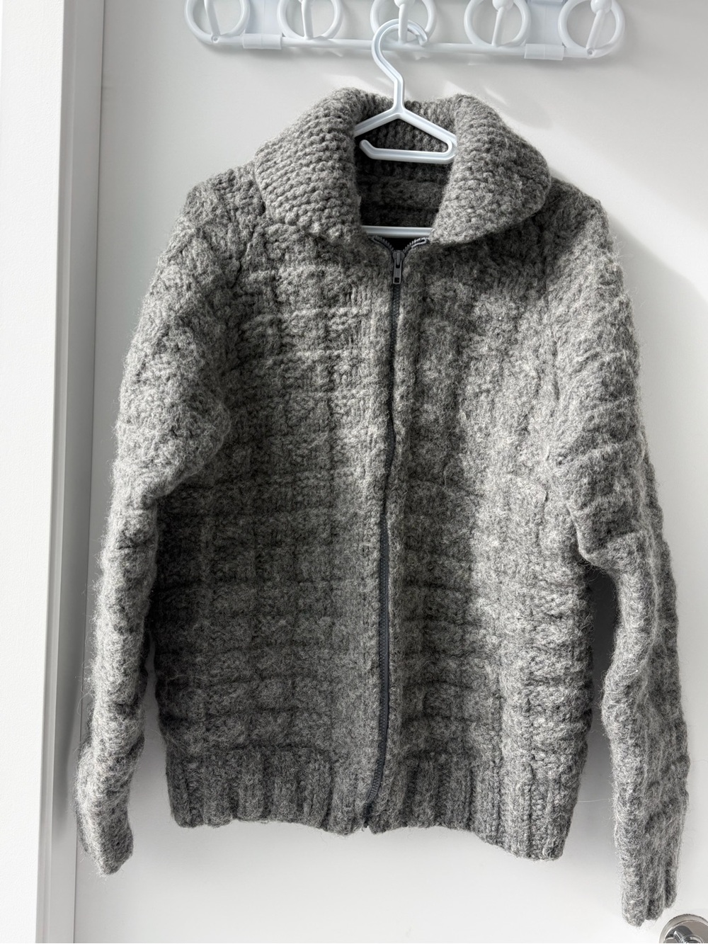 Gray Knit Zip-Up Sweater Jacket - Men's